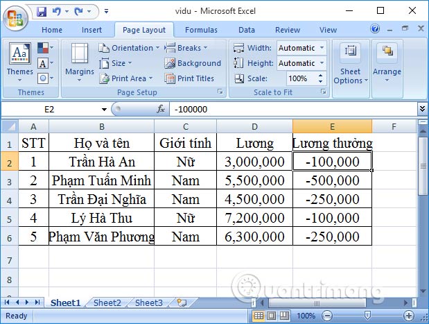 Bảng số liệu Excel