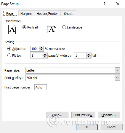 Căn chỉnh lại trang tính Excel