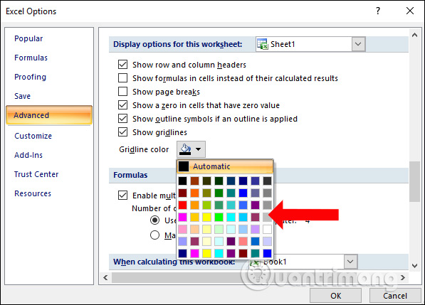 Tùy chọn nâng cao Excel
