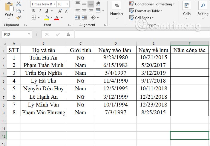 Tính số năm công tác