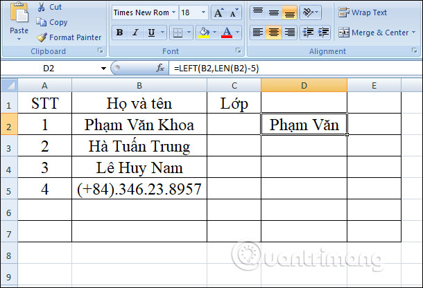 Kết quả đã loại bỏ ký tự