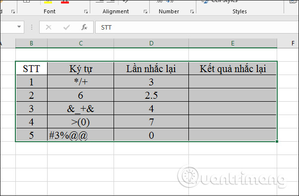 Bảng ví dụ