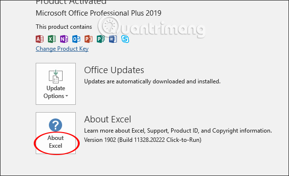 Nhấn About Excel