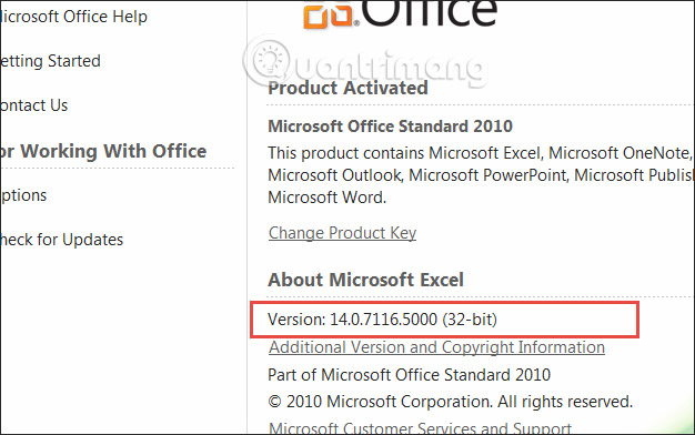 Hiện phiên bản Excel