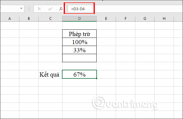 Trừ % trong Excel