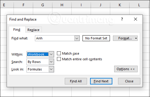Tìm kiếm toàn file Excel