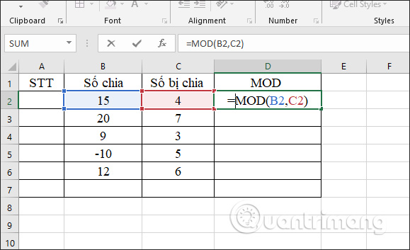 Công thức hàm MOD