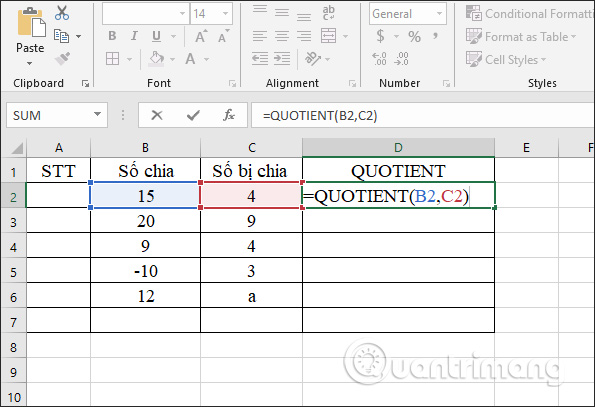 Hàm QUOTIENT