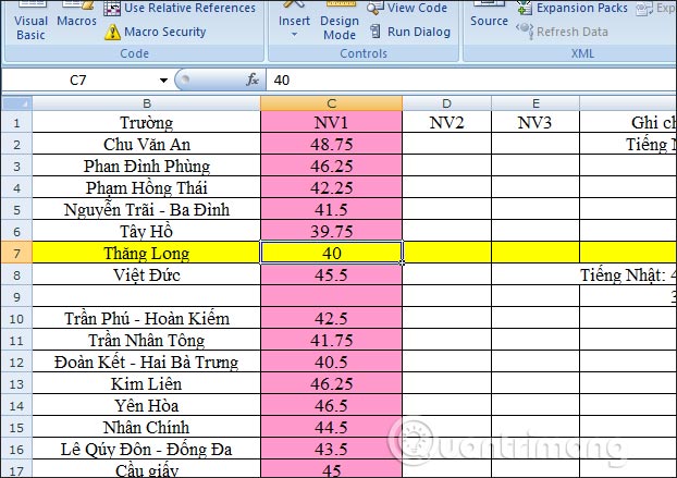 Đổi màu cho cột và dòng