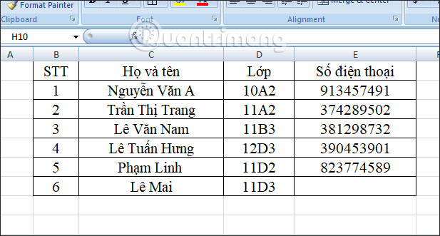 Dãy số bỏ dấu chấm
