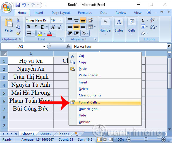 Nhấn chọn Format Cells