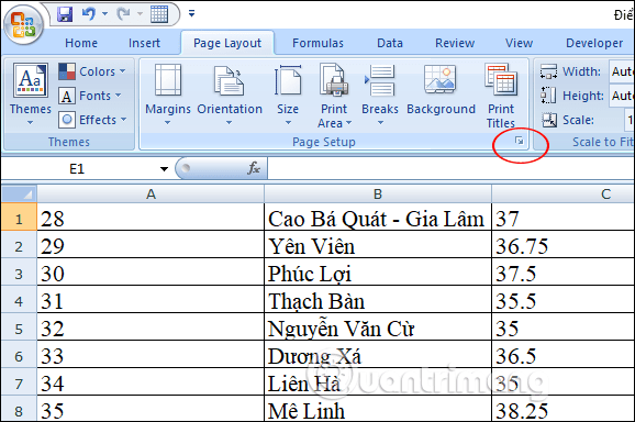 Nhấn Page Layout