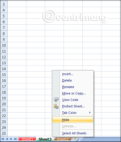 Ẩn, hiện Sheet