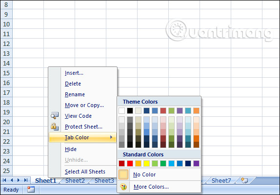 Chọn màu sắc cho Sheet