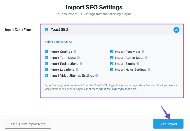 Input data available from Yoast SEO to import to Rank Math