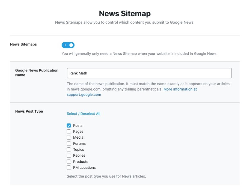 News Sitemap in Rank Math Setup Wizard