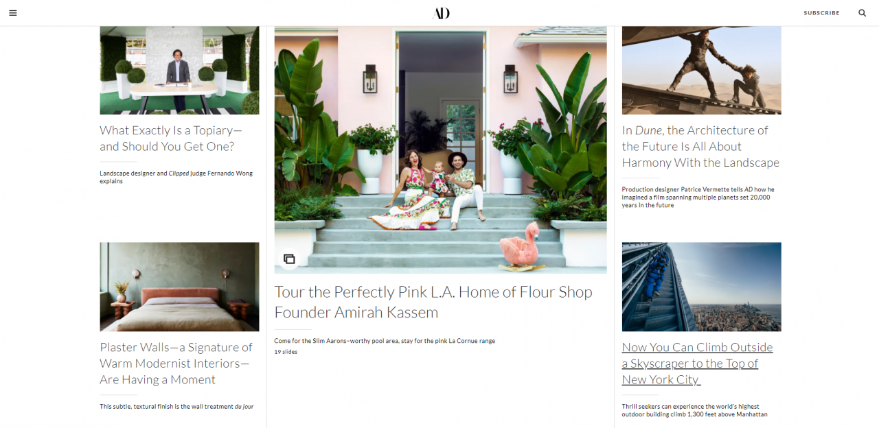 Giao diện trang chủ của Website Nội thất Architectural Digest