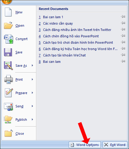 Word Options