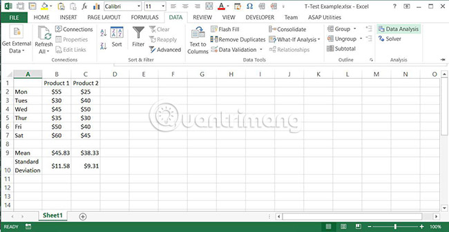 Chọn tab Data > Data Analysis
