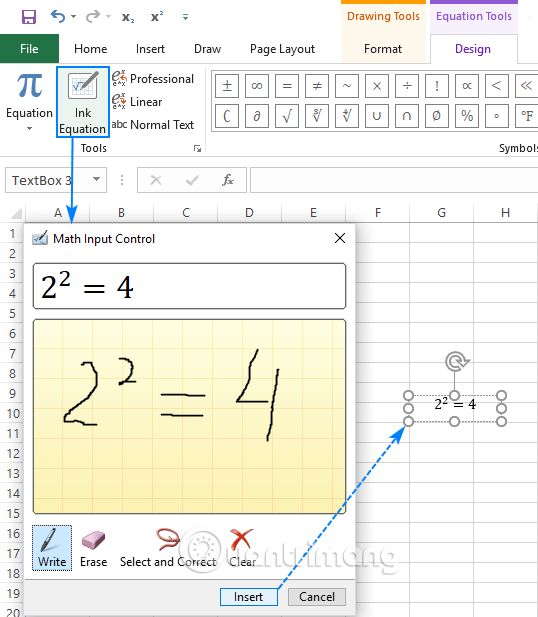 Click vào nút Ink Equation