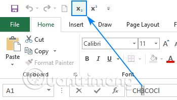 Sử dụng icon trên thanh Quick Access Toolbar để viết chỉ số trên và chỉ số dưới