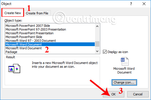 Chèn File Word mới vào Excel