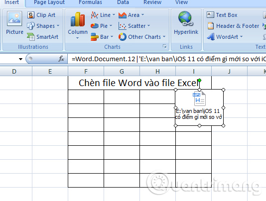 Mở nội dung Word trong Excel