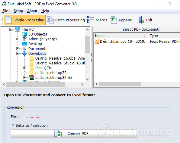 Tải file PDF lên PDF to ExcelConverter
