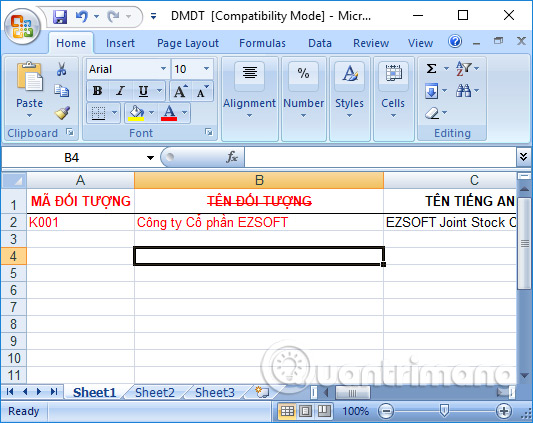 Gạch ngang chữ trên Excel