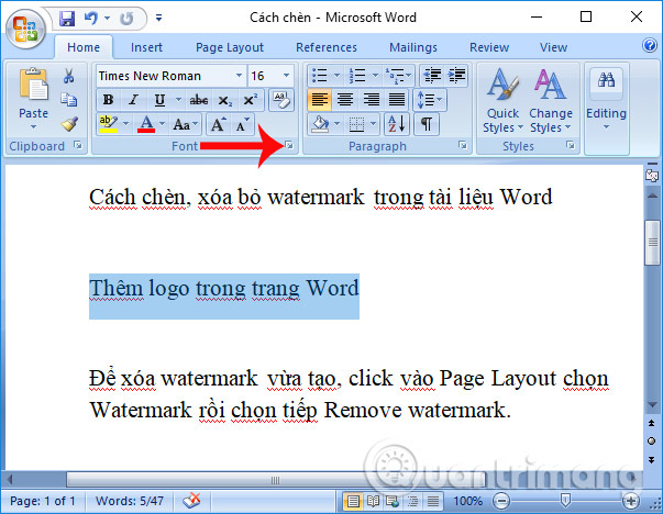 Nhấn chọn Font