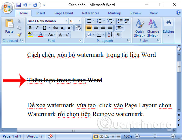 Chữ gạch ngang trên Word 