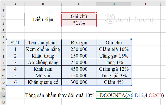 Đổi filed là số thứ tự cột