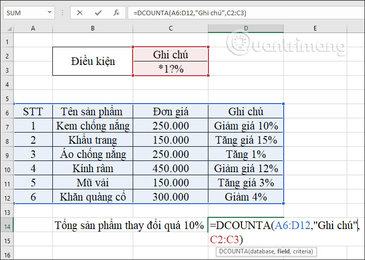 Đổi filed là tên cột