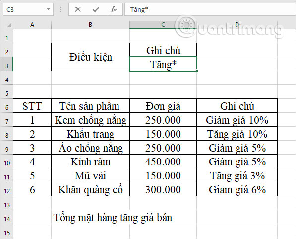 Thêm điều kiện Tăng