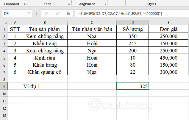 Kết quả số sản phẩm có đơn giá dưới giá trị nào đó