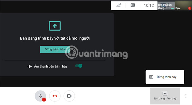 Nhấp vào Dừng trình bày