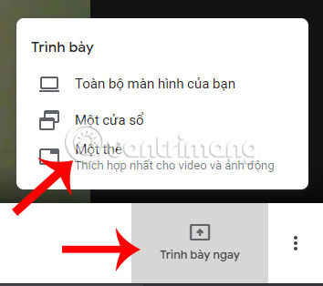Chọn Trình bày ngay > Một thẻ