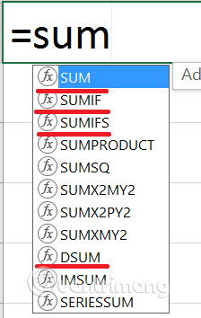 So sánh các hàm SUM