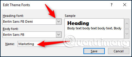 Chọn font chữ cho Heading font và Body font