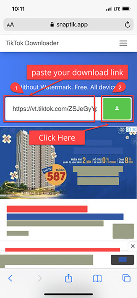 Dán link và bấm vào biểu tượng tải xuống