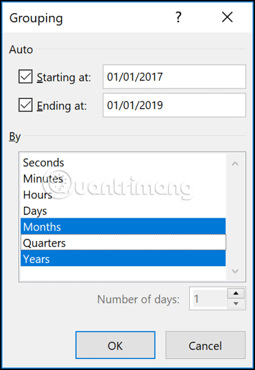 Chọn Months và Years