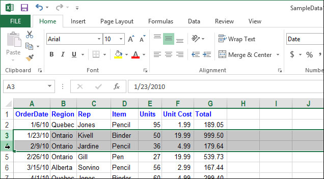 Cách tạm thời ẩn hàng, cột trong Excel 2013