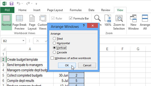 Cách mở nhiều bảng tính cạnh nhau trong Excel 2013
