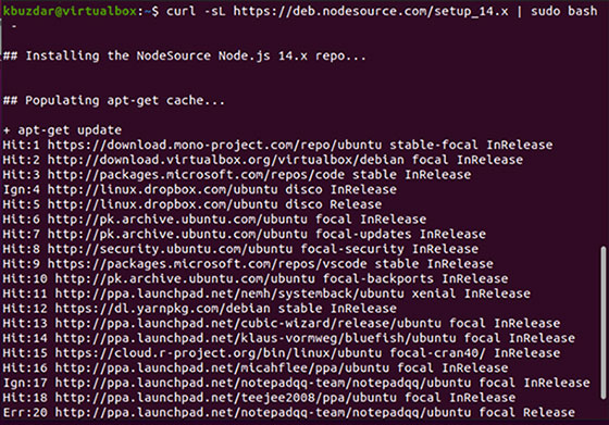 Bao gồm kho lưu trữ Node.js trong hệ thống Ubuntu 20.04