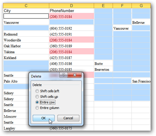 Xóa bỏ ô dữ liệu trống trong Excel 2007 hoặc 2010