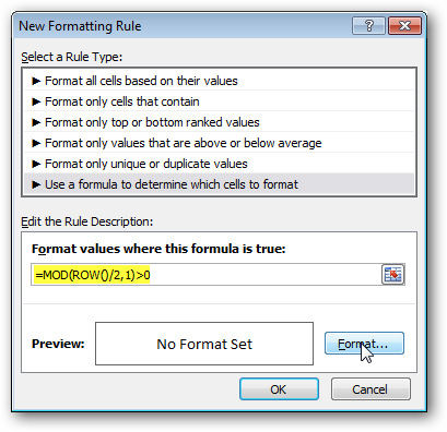 Thay màu giữa các dòng khác nhau trong Microsoft Excel