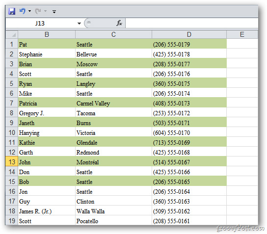 Thay màu giữa các dòng khác nhau trong Microsoft Excel