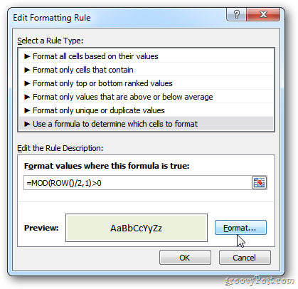 Thay màu giữa các dòng khác nhau trong Microsoft Excel