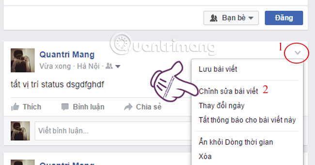 Làm sao để tắt vị trí status trên Facebook?