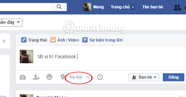Làm sao để tắt vị trí status trên Facebook?